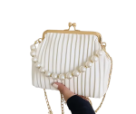 Petit Sac Beige Bandoulière Plissé Avec Perles