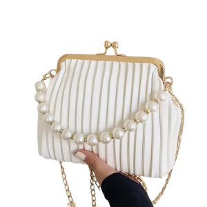 Petit Sac Beige Bandoulière Plissé Avec Perles
