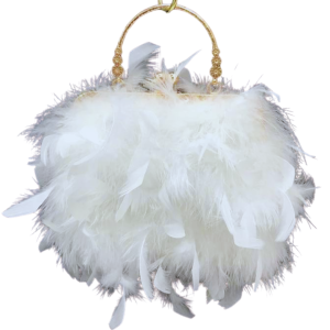 Petit Sac Blanc En Plumes Poignée Dorée Et Détails