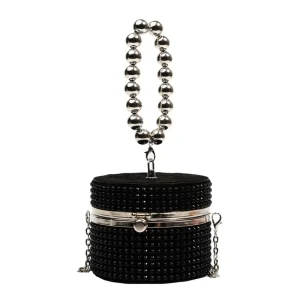 Petit Sac Seau Noir Avec Perles Métalliques