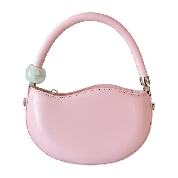 Petit sac à main demi-lune rose poudré