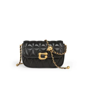 Petit Sac Bandoulière Matelassé Noir Avec Chaîne Dorée