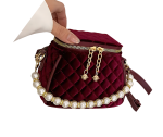 Petit Sac Matelassé Bordeaux Avec Perles Et Chaîne Dorée