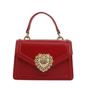 Petit Sac À Main Rouge En Cuir Avec Ornement De Cœur Doré