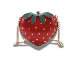 a red heart Strawberry shaped purse with gold chains