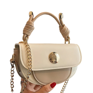 Petit Sac Bandoulière Beige À Chaîne Dorée – Style Élégant