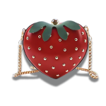 a red heart Strawberry shaped purse with gold chains