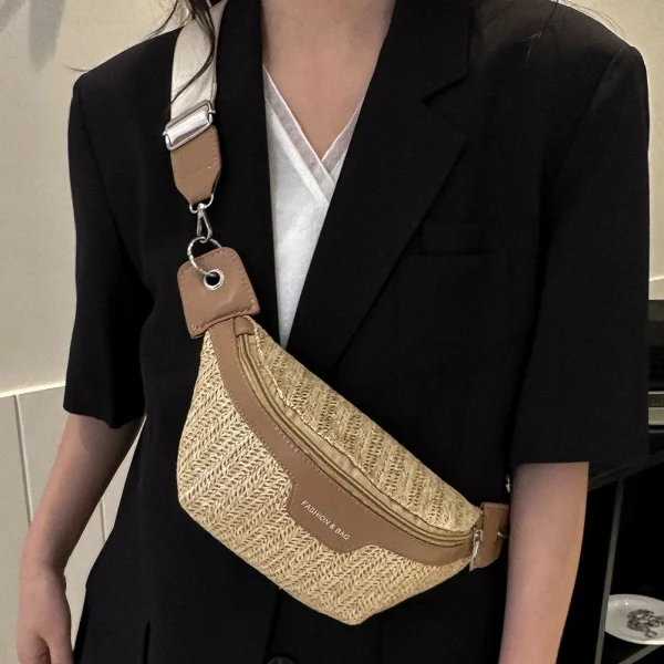 sac banane en paille tissé
