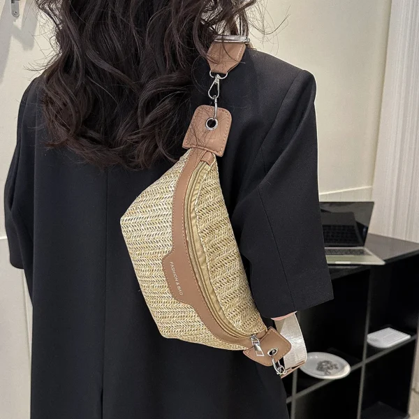 sac banane paille tricotée