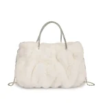 Petit Sac à main en velours pelucheux avec poignée chaîne argentée scintillante