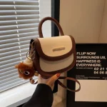 Fashionable Color Block Semi-Circular Women's Crossbody Bag Handbag Stylish Design PU Leather Artificial Leather Lining