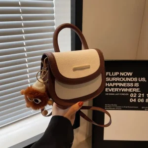 Fashionable Color Block Semi-Circular Women's Crossbody Bag Handbag Stylish Design PU Leather Artificial Leather Lining