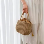 Petit sac cabas d'été en paille et rotin tressé pour femmes