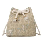 Drawstring Shoulder Bags Casual Summer Beach Woven Straw Small Handbag Large Capacity Crossbody Bags