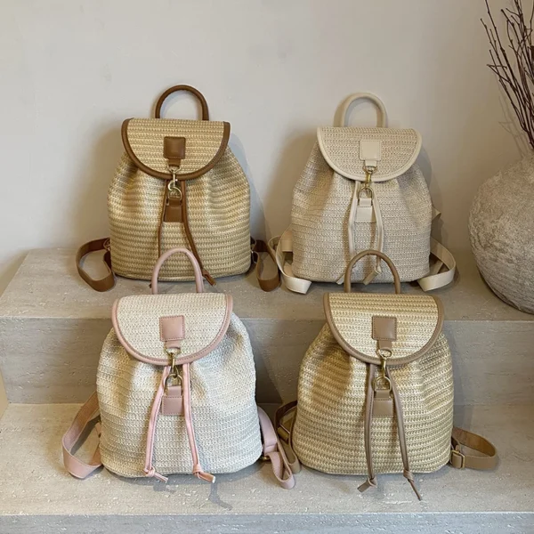 sac à dos design décontracté en paille