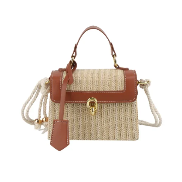 Weaving Handheld Small Square Bag 2025 Spring Summer New Style Color Contrasting PU Splicing Texture Crossbody Straw Weaving Bag