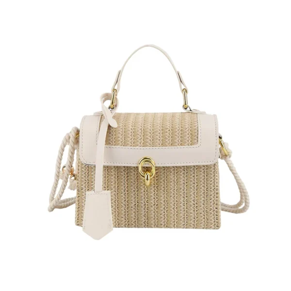 sac carré tissé en paille coloré