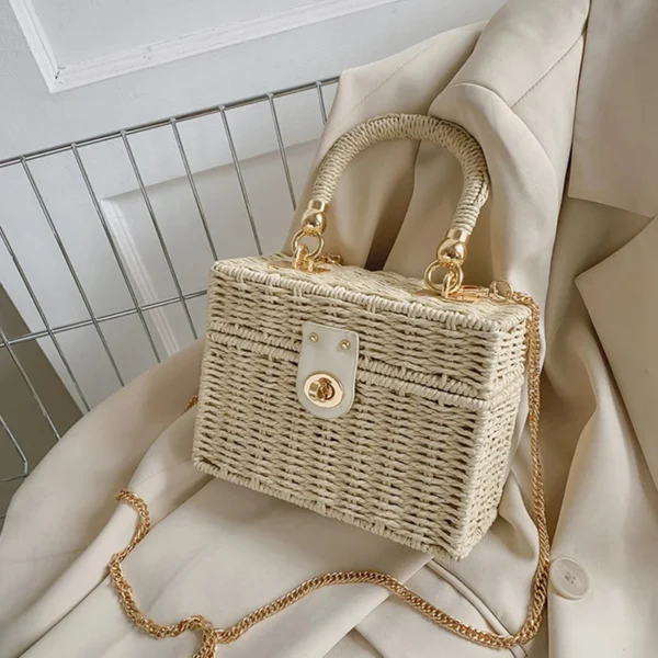 Petit sac à main d'été pour femme en rotin tressé